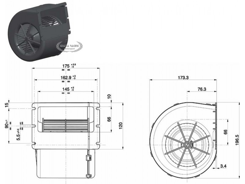 VENTILATORE RADIALE 12V (3 VELOCITÀ) (17.1 AMP. - 770-M3/H)