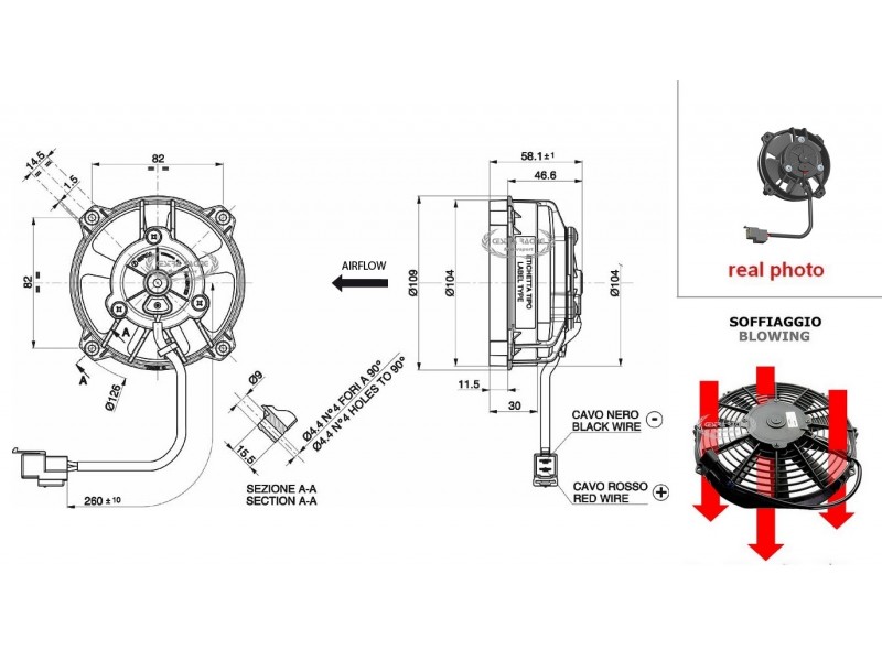 VENTOLA SOFFIANTE 12V (A1.8 - Ø 96MM - 190 M3/H)