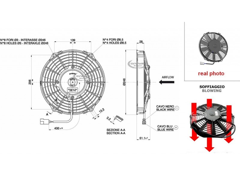 VENTOLA SOFFIANTE 12V (A6.1 - Ø 225MM - 1030M3/H)