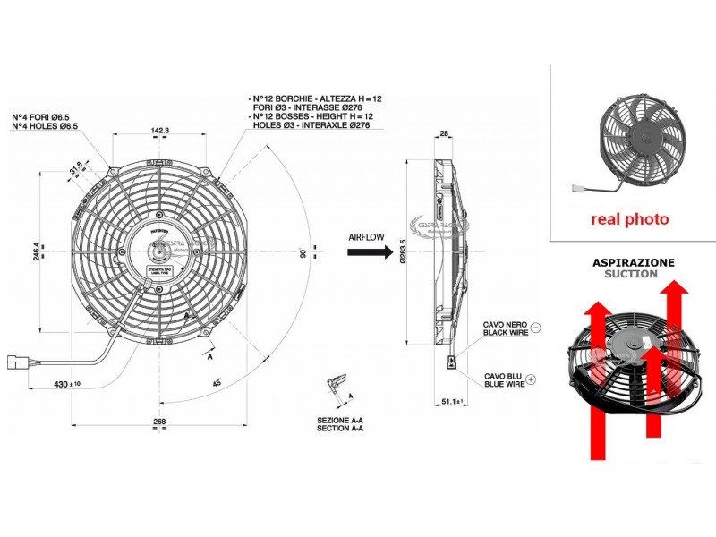 VENTOLA ASPIRANTE 12V (A8.7 - Ø 255MM - 1360M3/H)