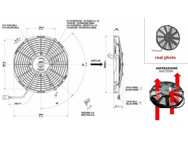 VENTOLA ASPIRANTE 12V (A6.2 - Ø 280MM - 1280M3/H)