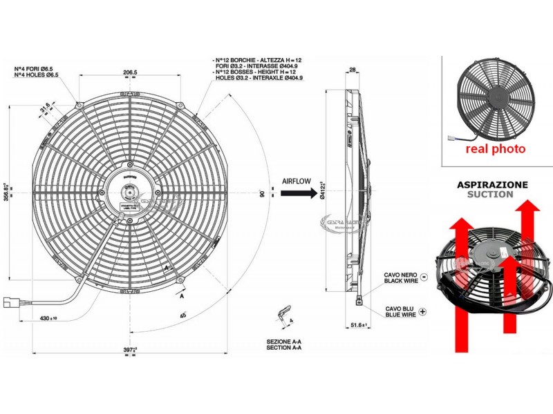 VENTOLA ASPIRANTE 12V (A6.8 - Ø 385MM - 1820M3/H)