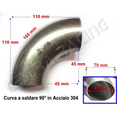 CURVA 90° IN ACCIAIO 304 - Ø ESTERNO 70 MM