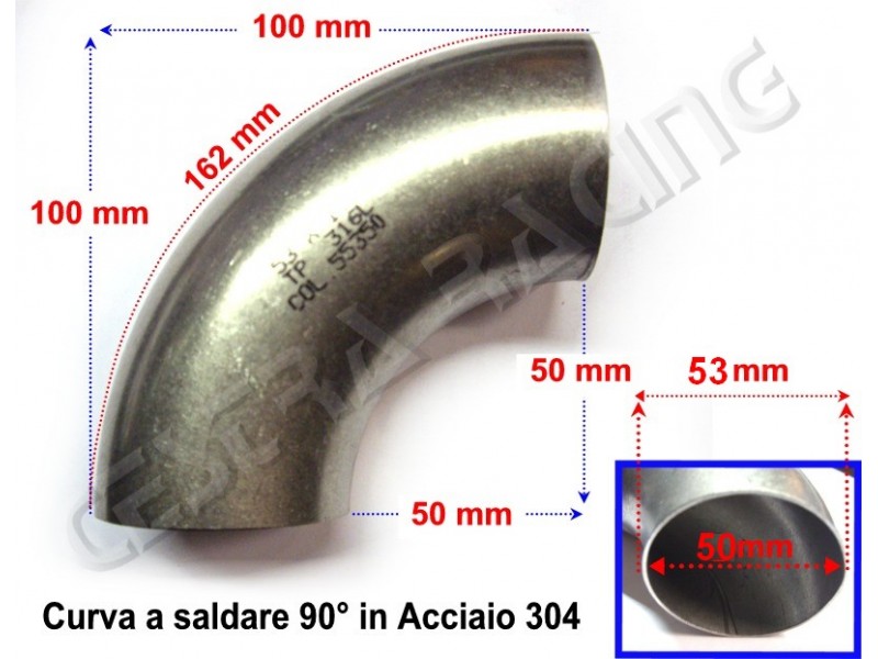 CURVA 90° IN ACCIAIO 304 - Ø ESTERNO 53 MM