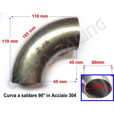 CURVA 90° IN ACCIAIO 304 - Ø ESTERNO 60 MM