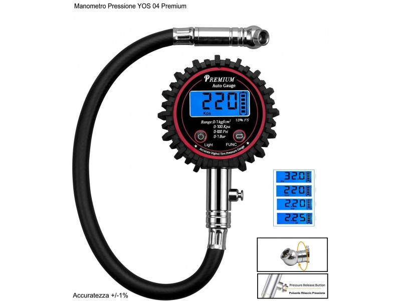 MANOMETRO PRESSIONE PNEUMATICI DIGITALE YOS Premium  0-7Bar-YOS04P