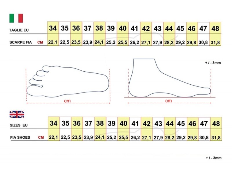 Tabella taglie 2025 scarpe sparco